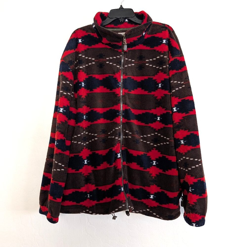 ANGDERSON Jacket Men's 2XL Red Brown Navy Aztec Fleece Full Zip Long Sleeve